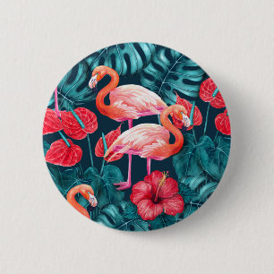 Badge Rond 5 Cm Flamant rose et aquarelle du jardin tropical