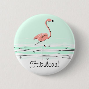 Badge Rond 5 Cm Flamant rose 'Fabulous ! ' bouton vert