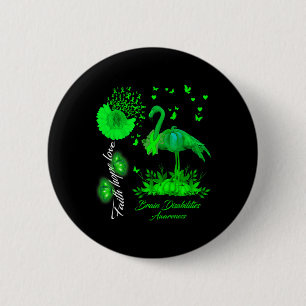 Badge Rond 5 Cm Flamant rose Faith Hope Love Cerveau Handicap