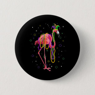 Badge Rond 5 Cm Flamant rose Jester Et Perles Mardi Gras Mardi Gra