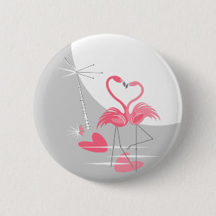 Badge Rond 5 Cm Flamant rose Love Large Moon bouton