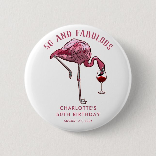 Badge Rond 5 Cm Flamant rose personnalisé 50e anniversaire Novelty (Devant)
