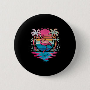 Badge Rond 5 Cm Flamant rose Plage Vibes été Palm Tree Sum Tropica