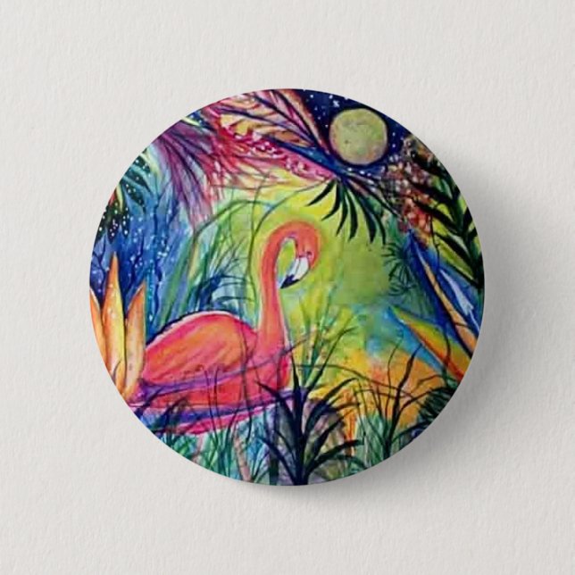 Badge Rond 5 Cm Flamant rose rose (Devant)