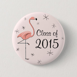 Badge Rond 5 Cm Flamant rose Rose Classe de 2015 bouton