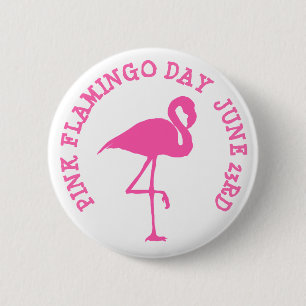 Badge Rond 5 Cm Flamant rose ROSE JOUR 23JUIN BOUTON