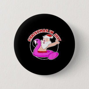 Badge Rond 5 Cm Flamant rose Santa de Noël en juillet flotteur de