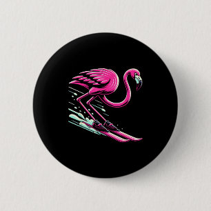 Badge Rond 5 Cm Flamant rose skieur amateur de ski pour hommes fem