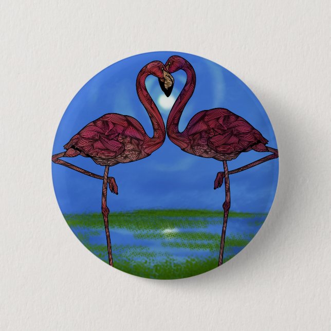 Badge Rond 5 Cm Flamants roses (Devant)