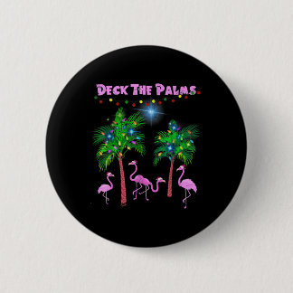 Badge Rond 5 Cm Flamants roses roses Noël Palm Tree Noël Tropical