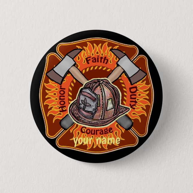Badge Rond 5 Cm Flames pin pompier (Devant)