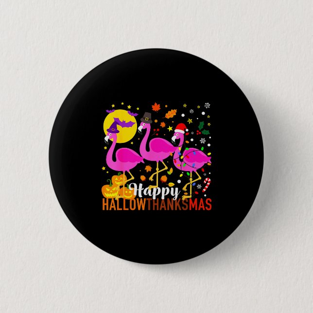 Badge Rond 5 Cm Flamingo Halloween Thanksgiving Christmas Hallowth (Devant)