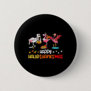 Badge Rond 5 Cm Flamingo Joyeux Hallothanksmas Halloween Thanksgiv