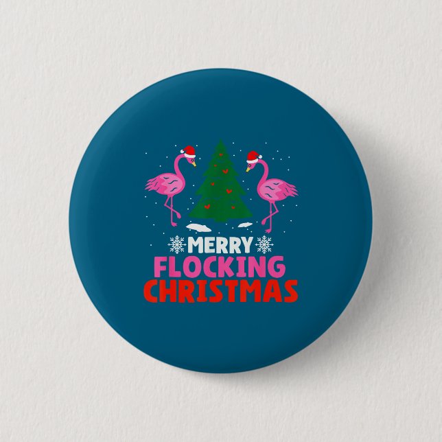 Badge Rond 5 Cm Flamingo Merry Flocking Christmas Funny Xmas Men W (Devant)