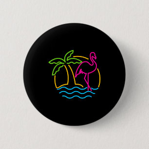 Badge Rond 5 Cm Flamingo Nk néon rétro Miami vintage 80s