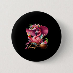Badge Rond 5 Cm Flamingo Rose Palmier Plage Tropicale Été Vacances