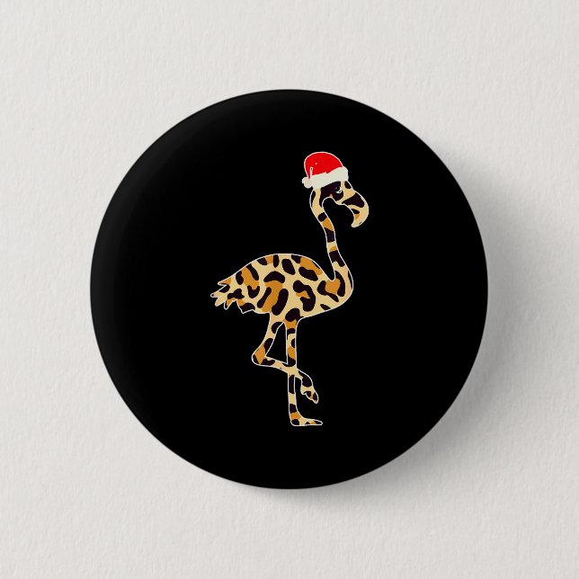Badge Rond 5 Cm Flamingo Santa Hat Family Matching Christmas Leopa (Devant)
