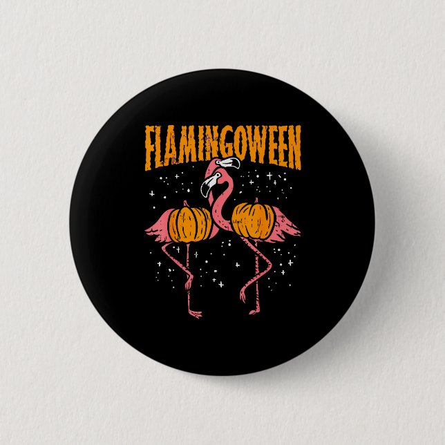 Badge Rond 5 Cm Flamingoween Pumpkin Flamingos Funny Bird Hallowee (Devant)