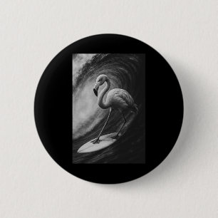 Badge Rond 5 Cm Flamingue Oiseau De Surf Drôle Selfie Sur Plan De