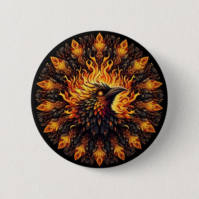 Badge Rond 5 Cm Flamme Phoenix Circulaire Graphique (Devant)