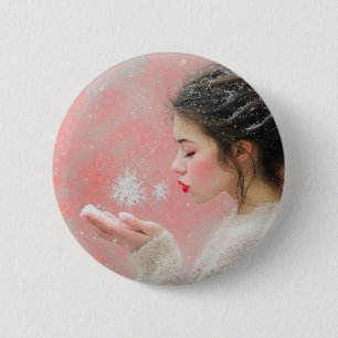 Badge Rond 5 Cm Flammes de neige