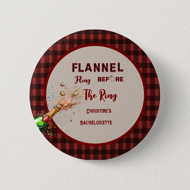 Badge Rond 5 Cm Flannel Fling avant anneau rouge plaid bachelorett (Devant)
