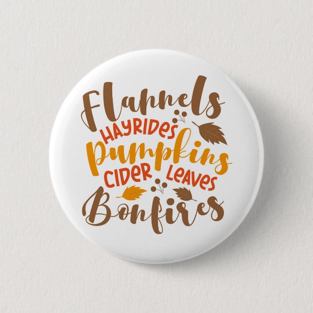 Badge Rond 5 Cm Flannels Hay Rides Citrouille cidre Feuilles Bonfi (Devant)