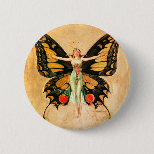Badge Rond 5 Cm Flapper Butterfly Flying Woman Illustration