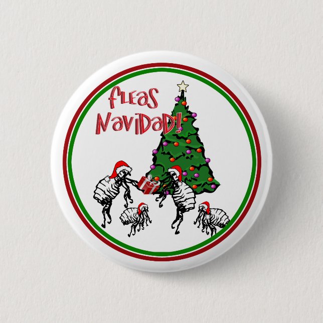 Badge Rond 5 Cm FLEAS NAVIDAD - Christmas Fleas and Christmas Tree (Devant)