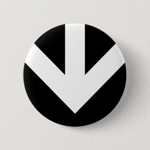 Badge Rond 5 Cm flèche vers le bas. couleur personnalisable.