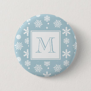 Badge Rond 5 Cm Flèches de neige bleu et blanc Motif 1 avec Monog