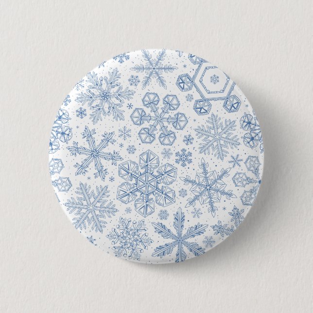 Badge Rond 5 Cm Fléchettes de neige grises sur blanc (Devant)