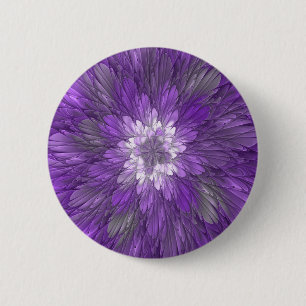 Badge Rond 5 Cm Fleur abstraite violette psychédélique Art fractal