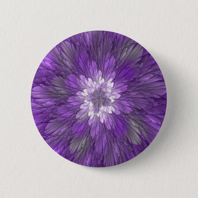 Badge Rond 5 Cm Fleur abstraite violette psychédélique Art fractal (Devant)