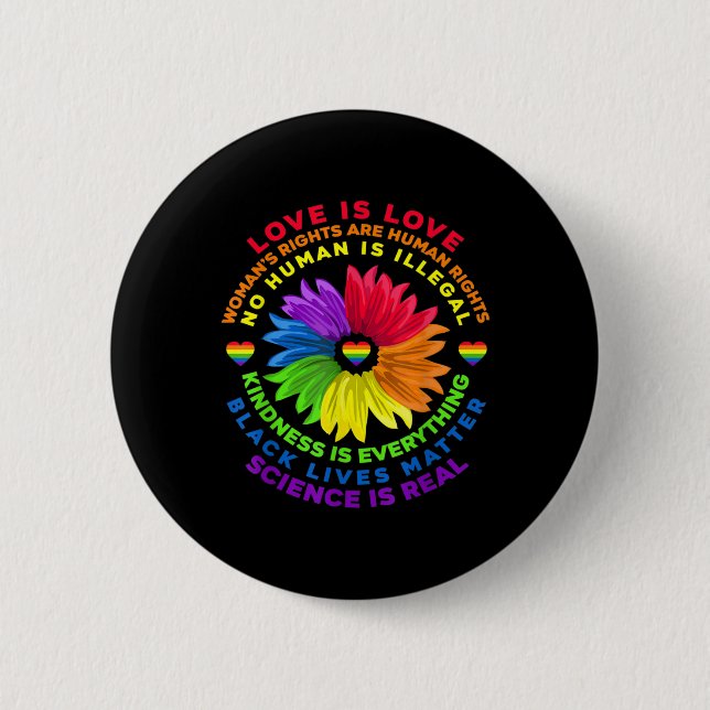 Badge Rond 5 Cm Fleur Arc-en-ciel Droits humains LGBT L'amour est  (Devant)