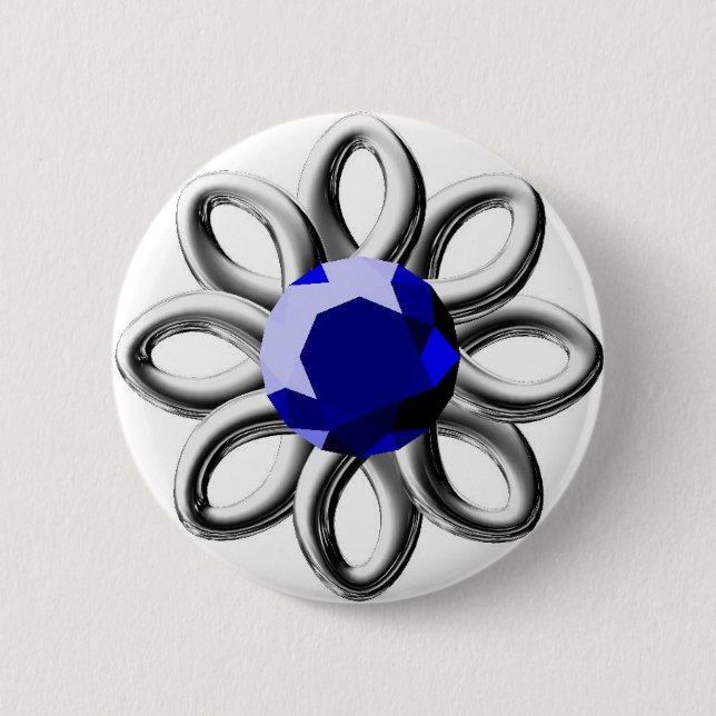 Badge Rond 5 Cm Fleur argentée en pierre bleue (Devant)