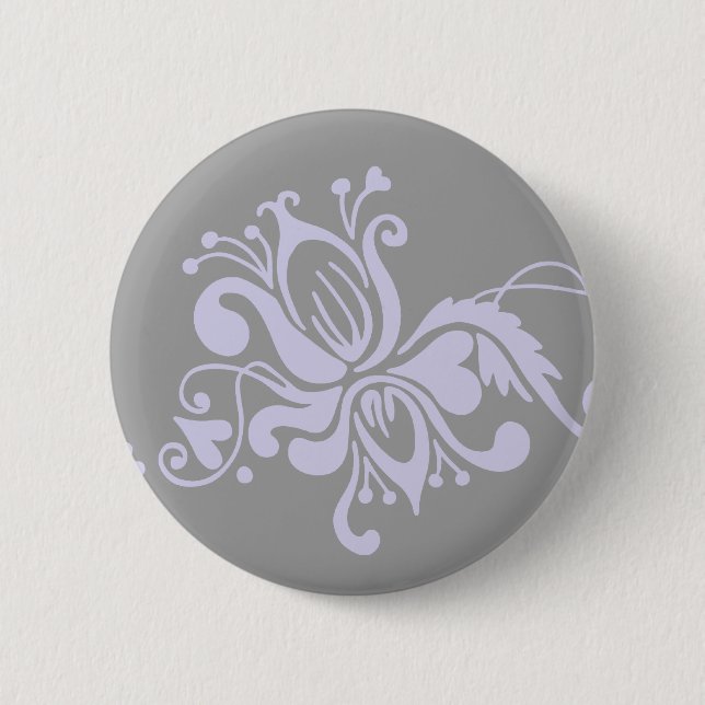 Badge Rond 5 Cm Fleur baroque - Gris et Lilac clair (Devant)
