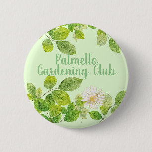 Badge Rond 5 Cm Fleur blanche et jardin Feuille vert
