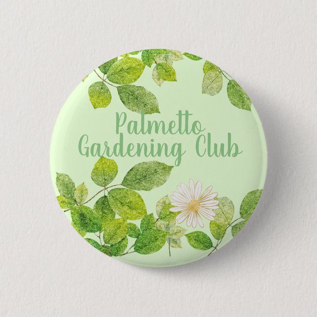 Badge Rond 5 Cm Fleur blanche et jardin Feuille vert (Devant)