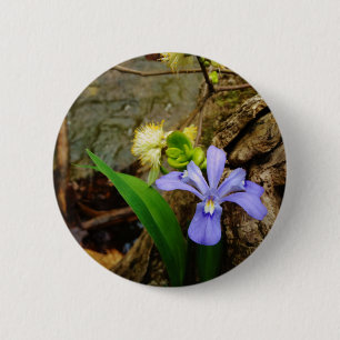 Badge Rond 5 Cm Fleur blanche pourpre bleu Iris