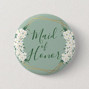 Badge Rond 5 Cm Fleur blanche Vintage moderne sur la femme d'honne
