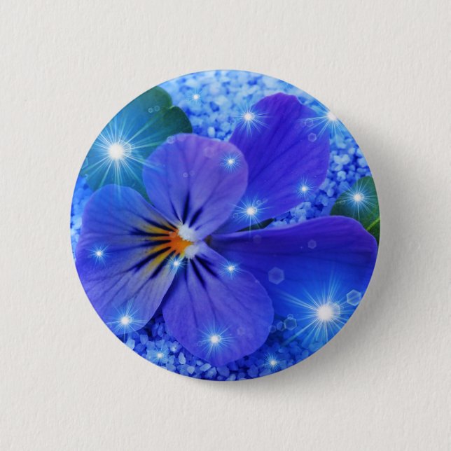 Badge Rond 5 Cm fleur bleue (Devant)