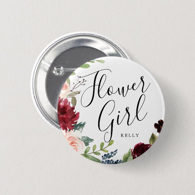 Badge Rond 5 Cm Fleur Bouquet Bourgogne Mariage personnalisé (Devant & derrière)
