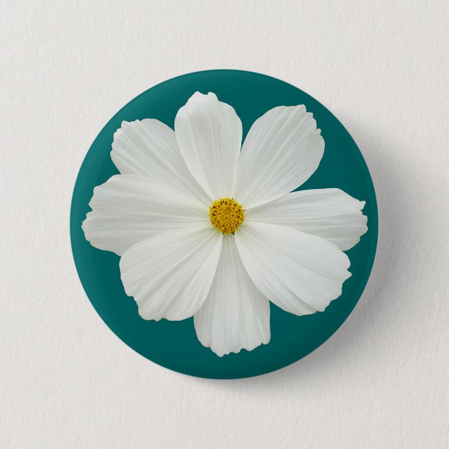 Badge Rond 5 Cm Fleur Cosmos Blanc (Devant)