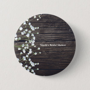 Badge Rond 5 Cm Fleur de bébé et bois rustique foncé