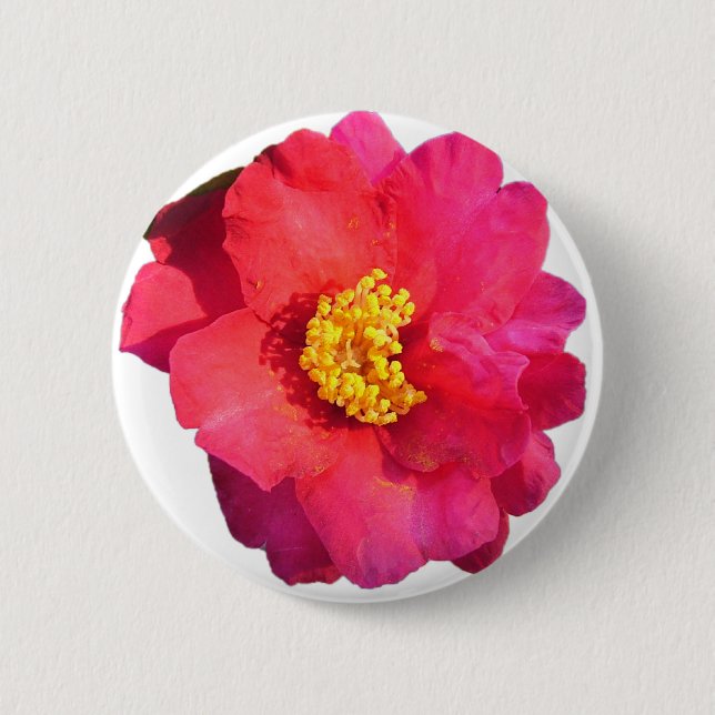 Badge Rond 5 Cm fleur de camélia rose (Devant)
