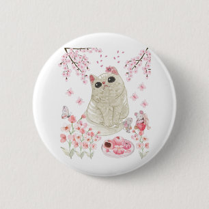 Badge Rond 5 Cm Fleur de cerise de chat mignonne