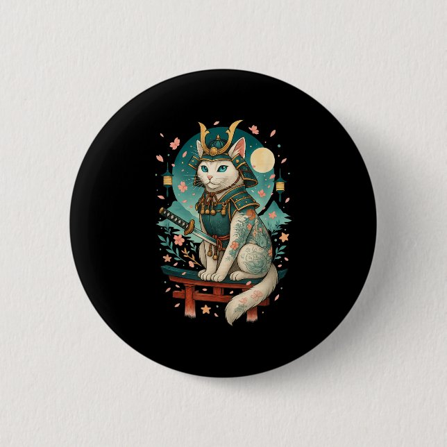 Badge Rond 5 Cm Fleur de cerisier japonais Samurai (Devant)