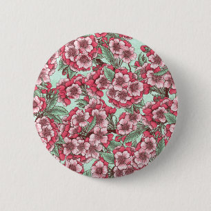 Badge Rond 5 Cm Fleur de cerisier rose et menthe