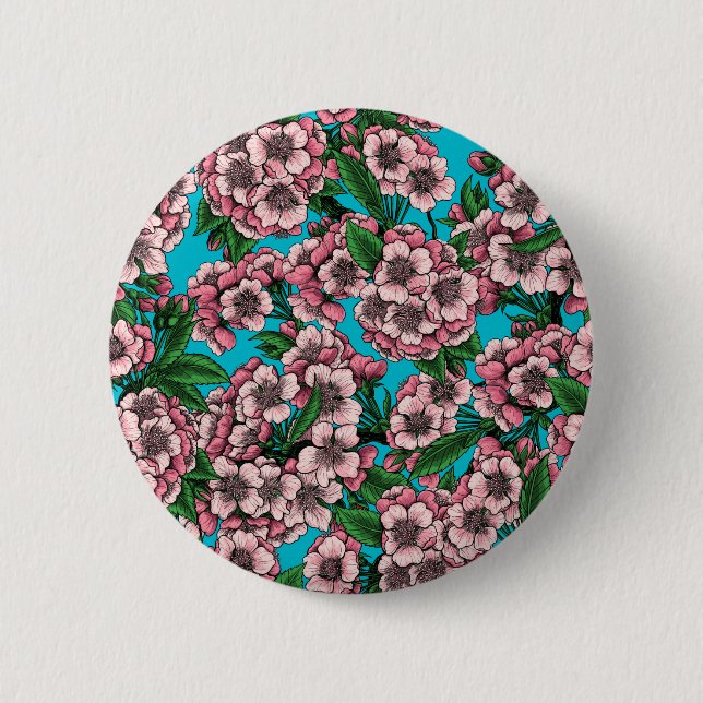 Badge Rond 5 Cm Fleur de cerisier sur bleu (Devant)